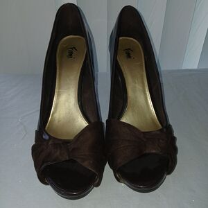 FIONI Dark Brown Peep-Toe Heels